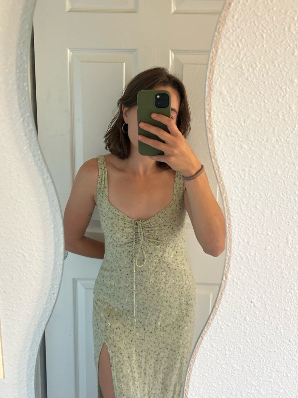 Motel Rocks Light Green Floral Tie-Front Maxi Dress